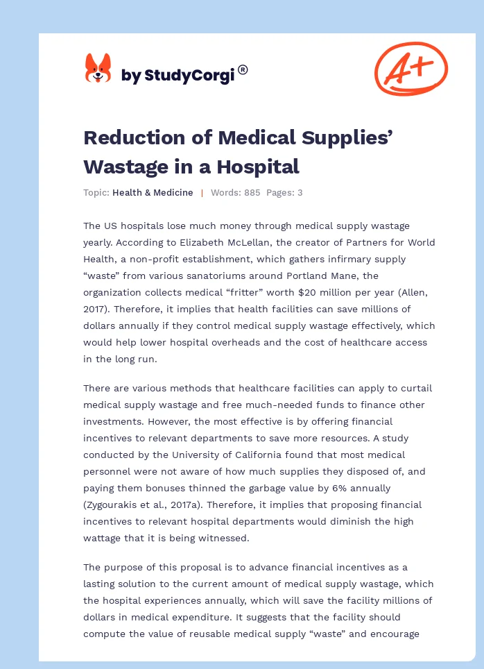 Reduction of Medical Supplies’ Wastage in a Hospital. Page 1