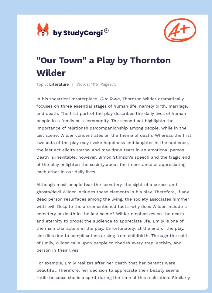 "Our Town" a Play by Thornton Wilder. Page 1