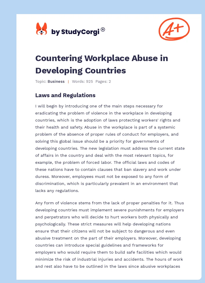Countering Workplace Abuse in Developing Countries. Page 1