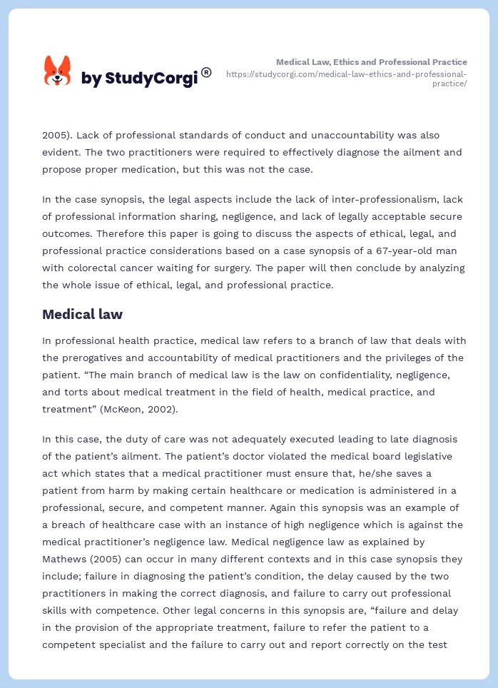 Medical Law, Ethics and Professional Practice. Page 2