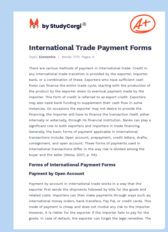International Trade Payment Forms. Page 1