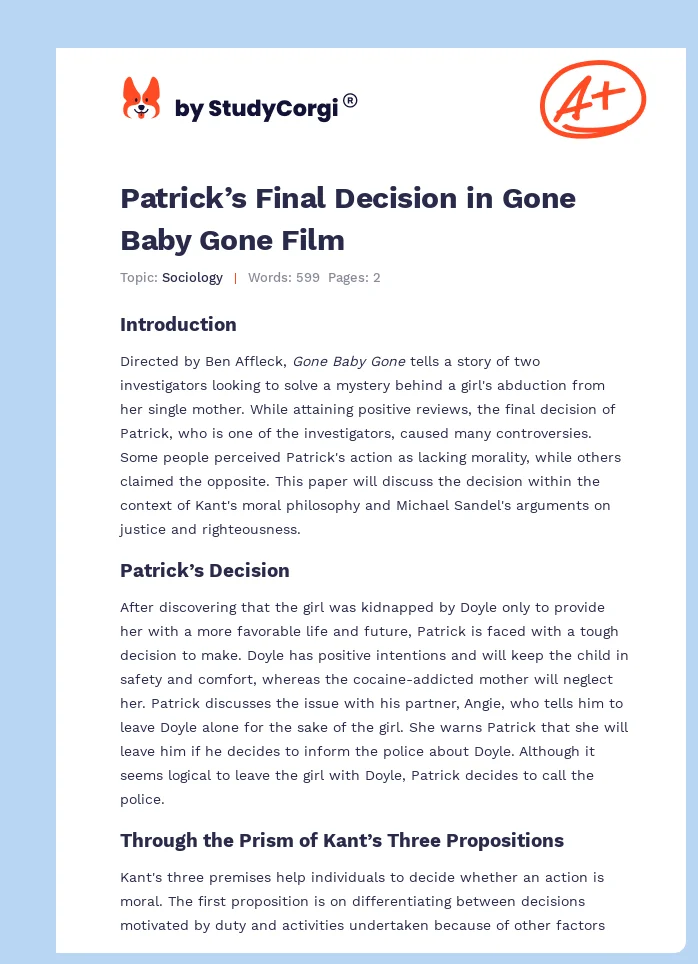 Patrick’s Final Decision in Gone Baby Gone Film. Page 1