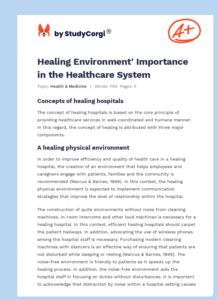Healing Environment' Importance in the Healthcare System. Page 1