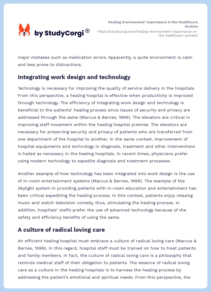 Healing Environment' Importance in the Healthcare System. Page 2