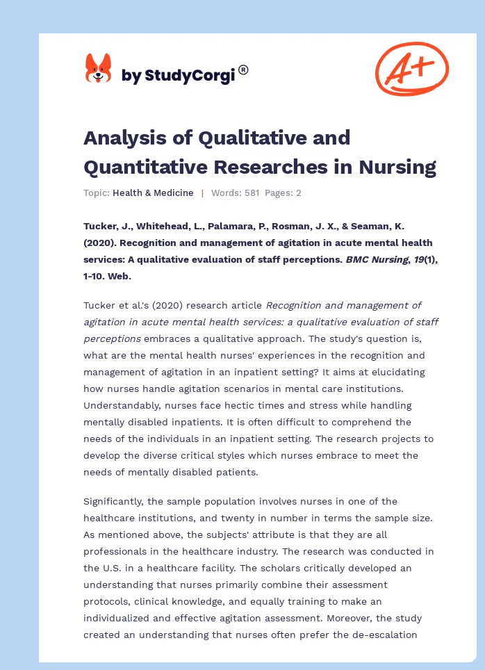 Analysis of Qualitative and Quantitative Researches in Nursing. Page 1