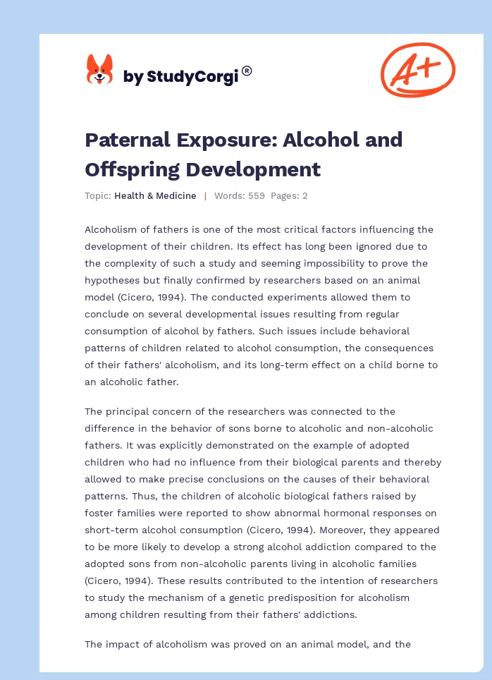 Paternal Exposure: Alcohol and Offspring Development. Page 1
