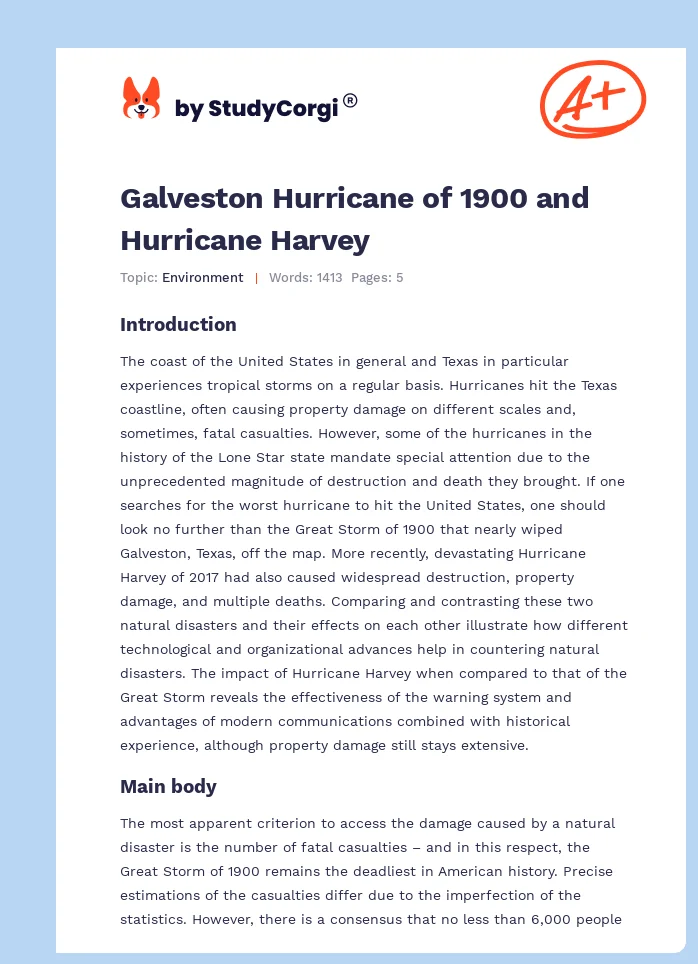 Galveston Hurricane of 1900 and Hurricane Harvey. Page 1