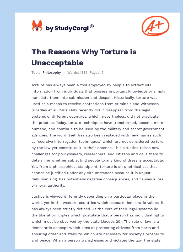 The Reasons Why Torture is Unacceptable. Page 1