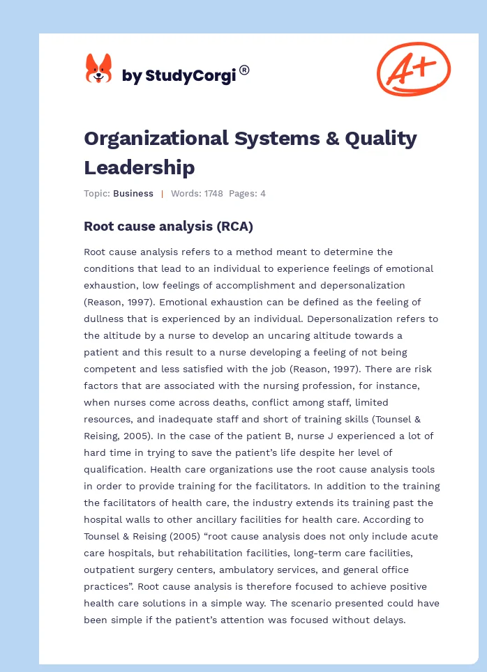 Organizational Systems & Quality Leadership. Page 1