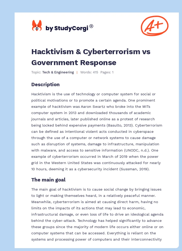 Hacktivism & Cyberterrorism vs Government Response. Page 1