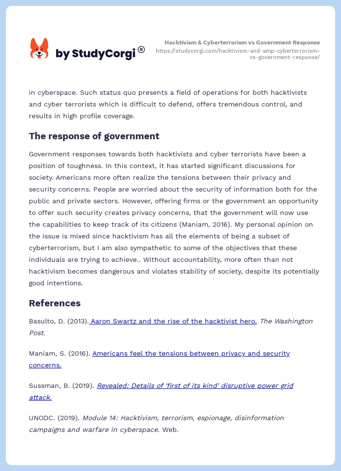 Hacktivism & Cyberterrorism vs Government Response. Page 2