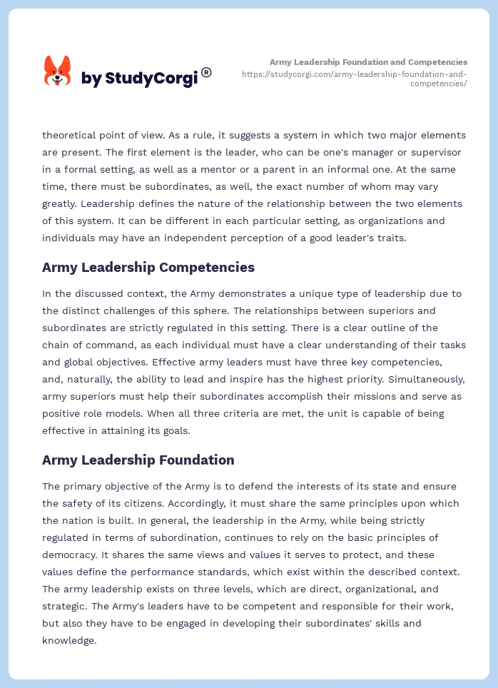 Army Leadership Foundation and Competencies. Page 2