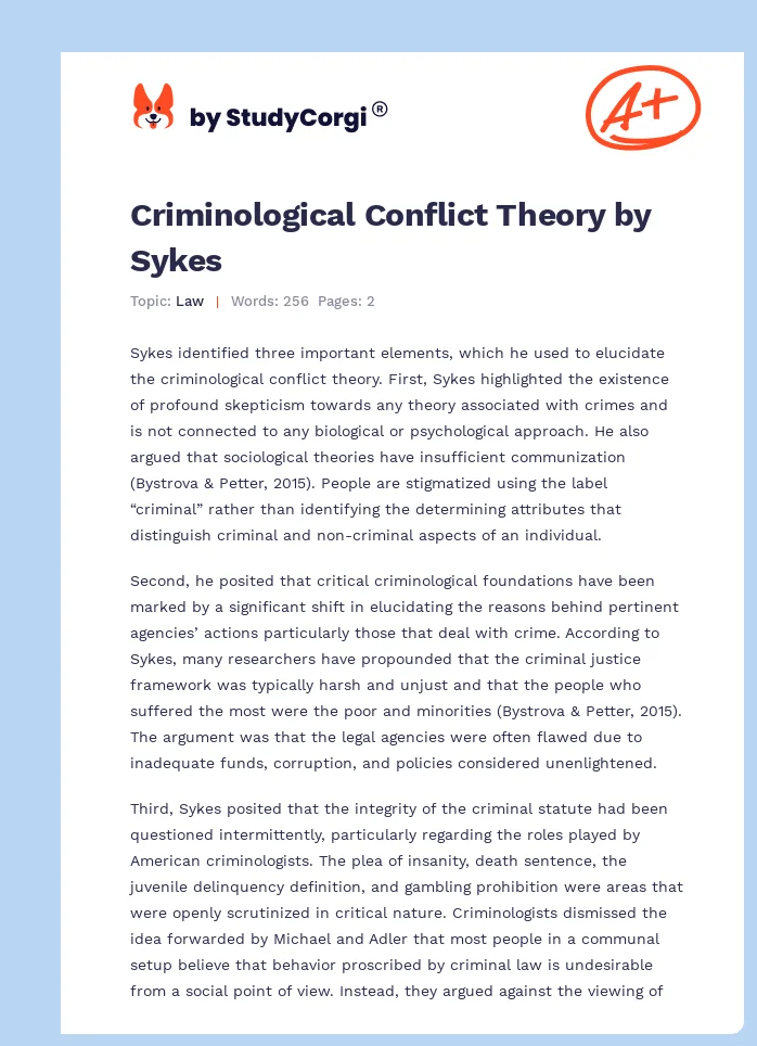 Criminological Conflict Theory by Sykes. Page 1