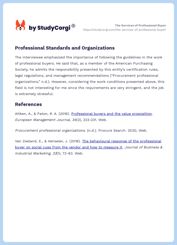 The Services of Professional Buyer. Page 2