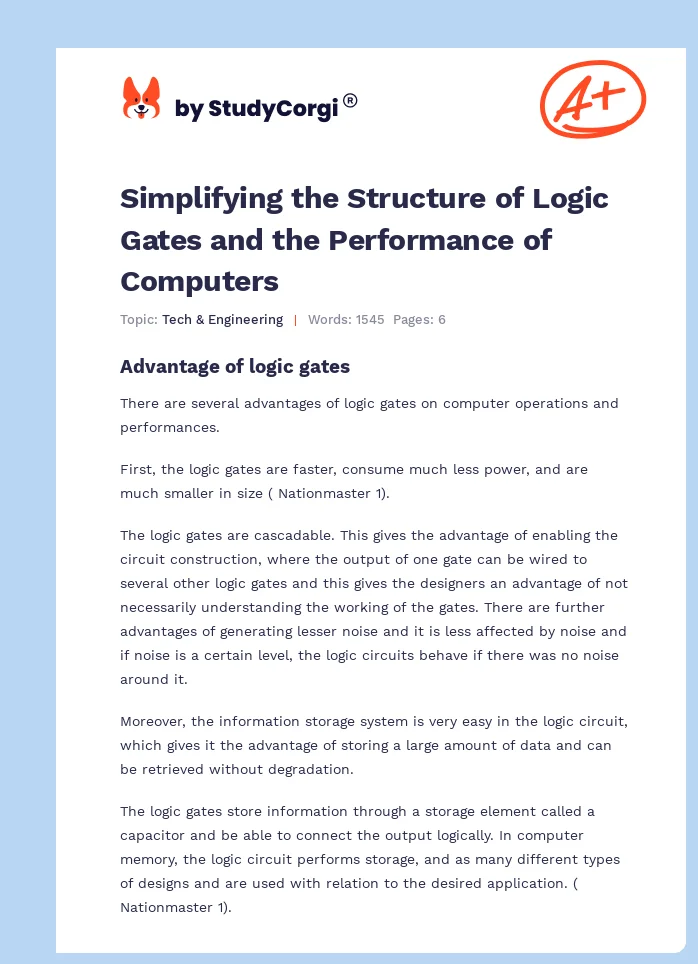 Simplifying the Structure of Logic Gates and the Performance of Computers. Page 1