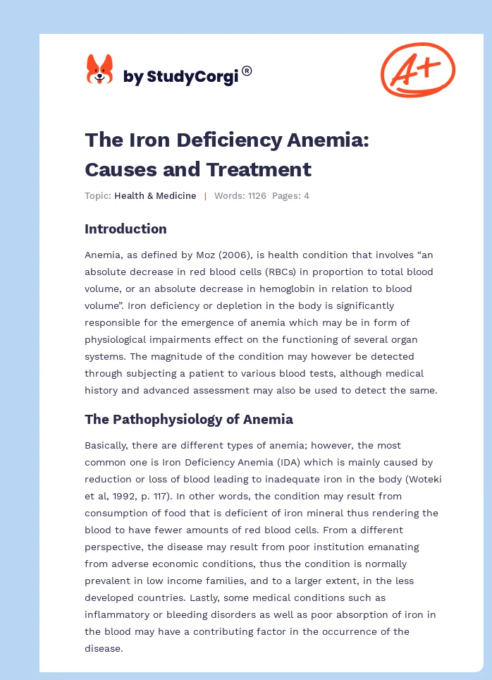 The Iron Deficiency Anemia: Causes and Treatment. Page 1