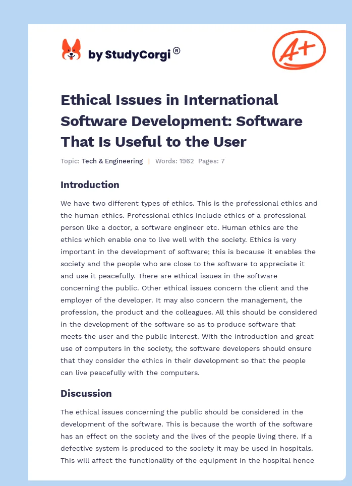 Ethical Issues in International Software Development: Software That Is Useful to the User. Page 1