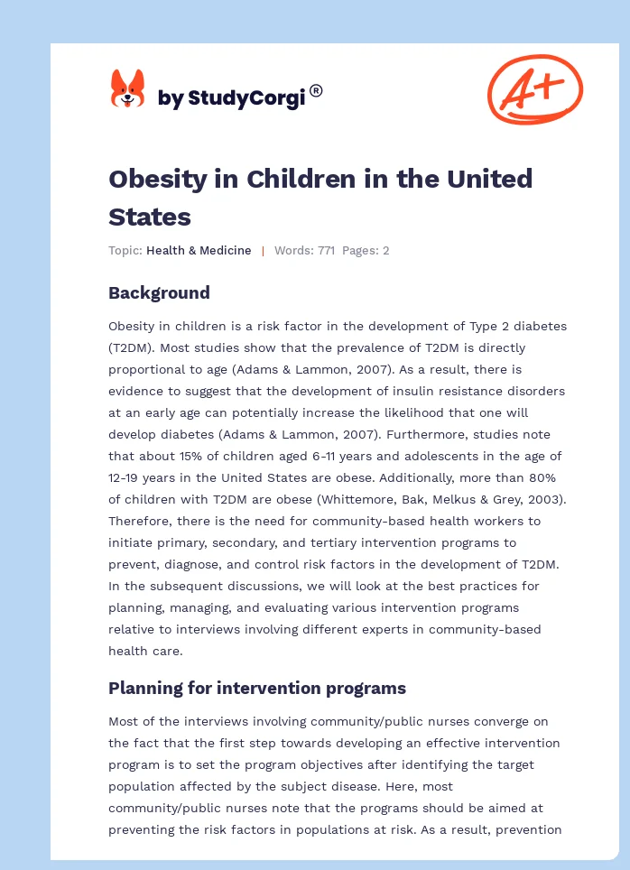 Obesity in Children in the United States. Page 1