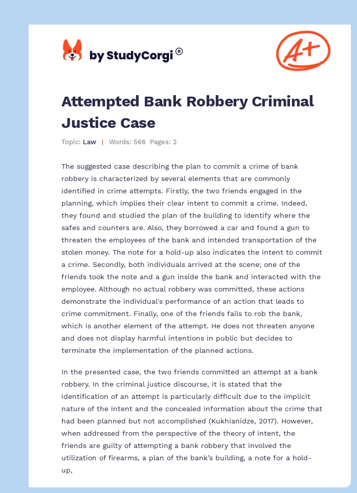 Attempted Bank Robbery Criminal Justice Case. Page 1