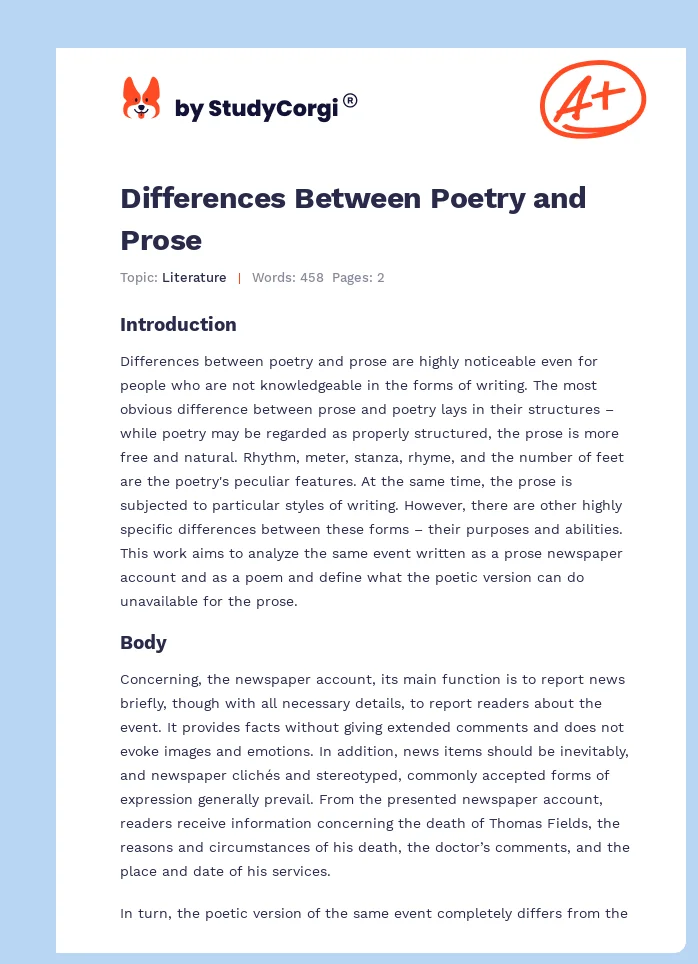 Differences Between Poetry and Prose. Page 1
