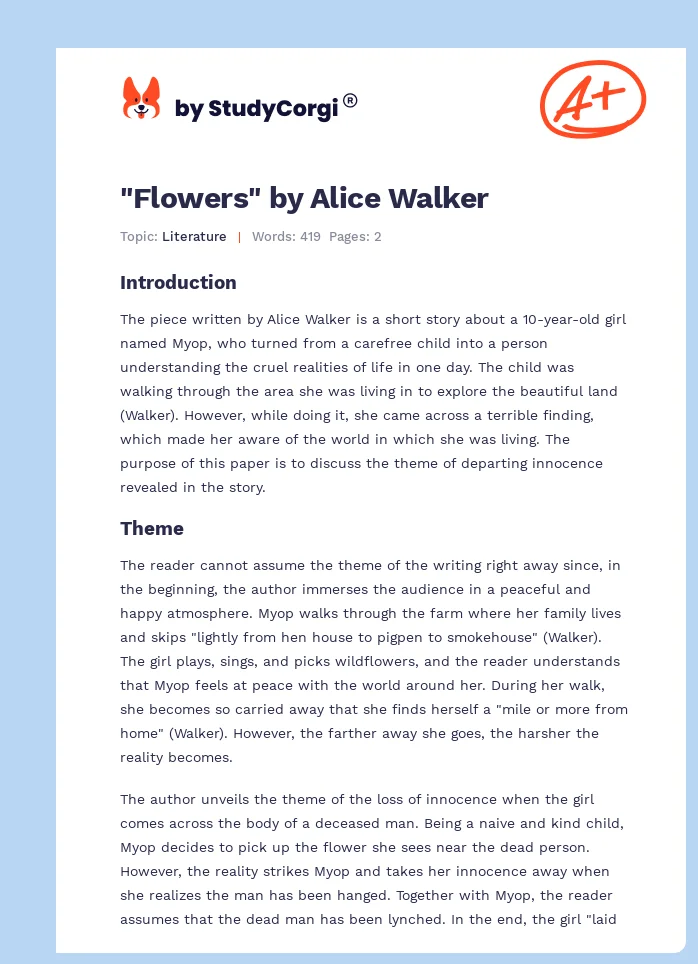 "Flowers" by Alice Walker. Page 1