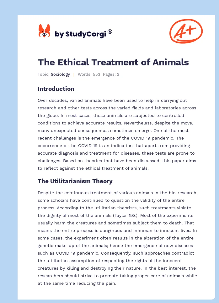 The Ethical Treatment of Animals. Page 1