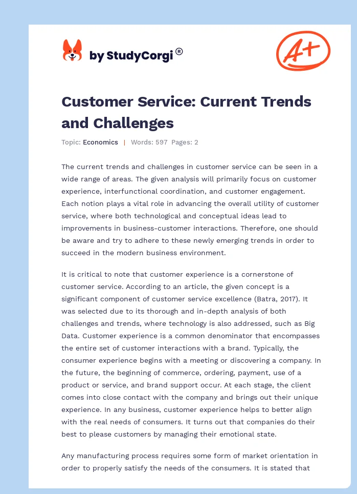 Customer Service: Current Trends and Challenges. Page 1