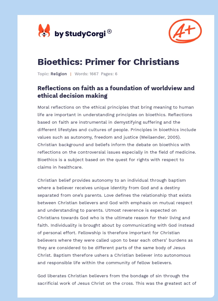 Bioethics: Primer for Christians. Page 1