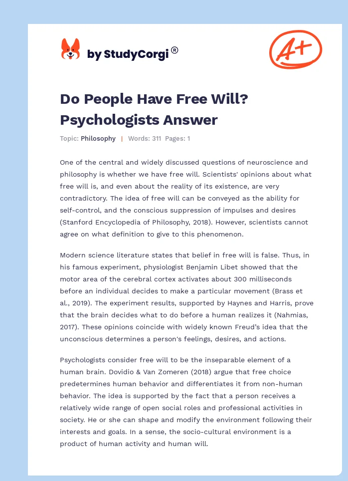 Do People Have Free Will? Psychologists Answer. Page 1