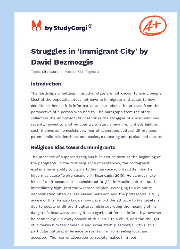 Struggles in 'Immigrant City' by David Bezmozgis. Page 1