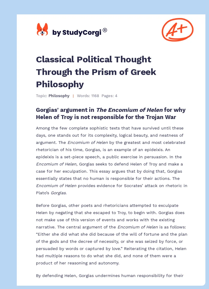 Classical Political Thought Through the Prism of Greek Philosophy. Page 1