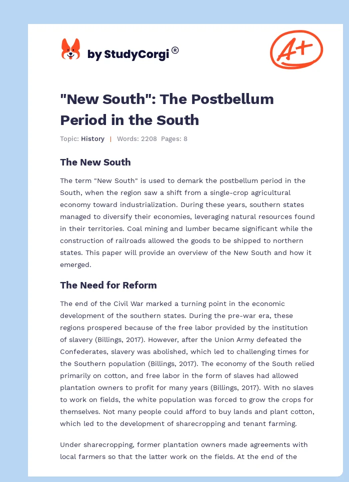 "New South": The Postbellum Period in the South. Page 1