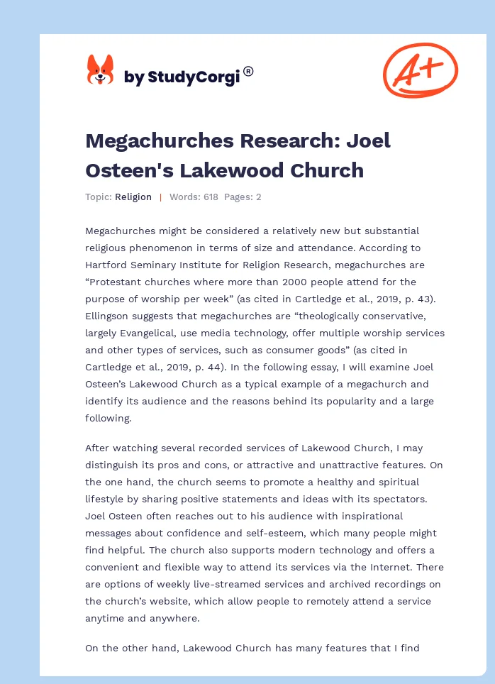 Megachurches Research: Joel Osteen's Lakewood Church. Page 1