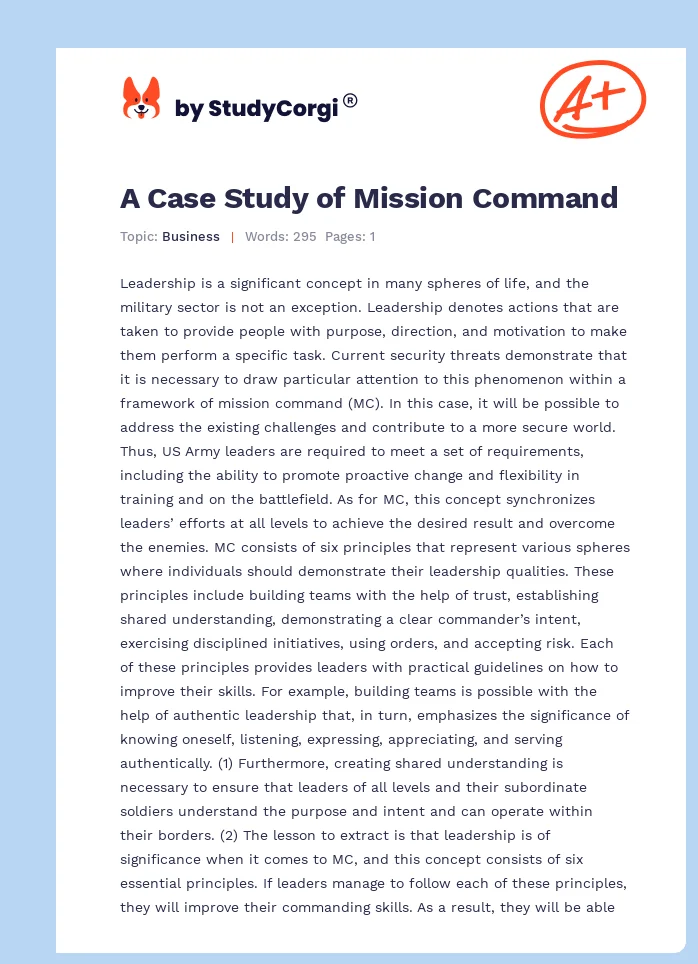 A Case Study of Mission Command. Page 1