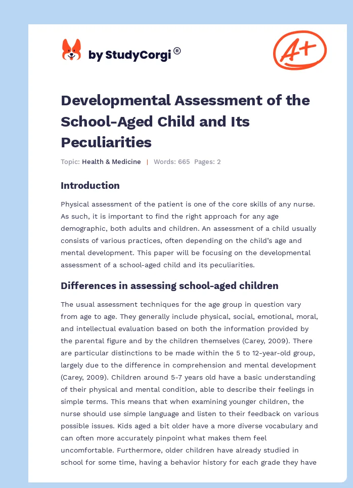 Developmental Assessment of the School-Aged Child and Its Peculiarities. Page 1