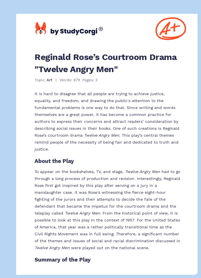 Reginald Rose’s Courtroom Drama "Twelve Angry Men". Page 1