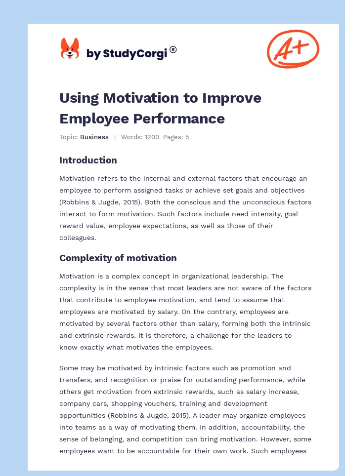 Using Motivation to Improve Employee Performance. Page 1