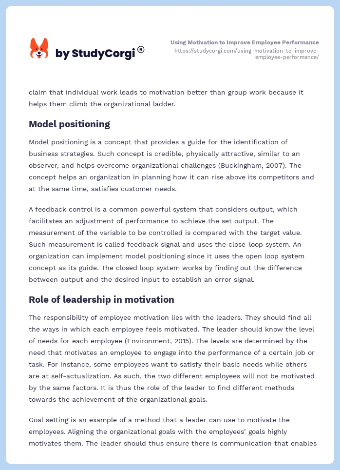 Using Motivation to Improve Employee Performance. Page 2