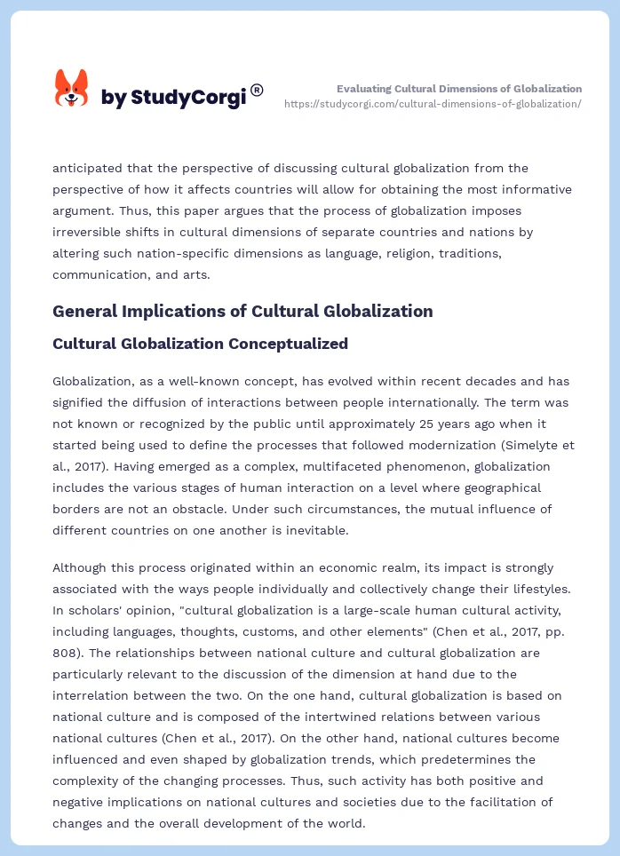 Evaluating Cultural Dimensions of Globalization. Page 2