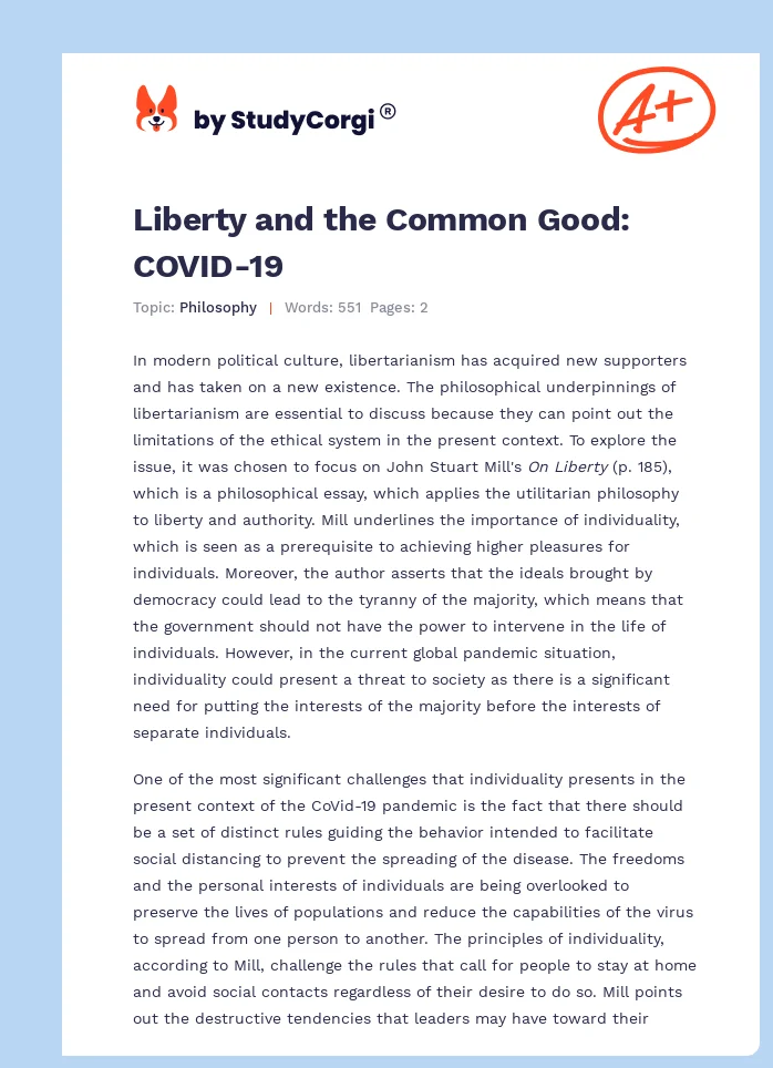 Liberty and the Common Good: COVID-19. Page 1