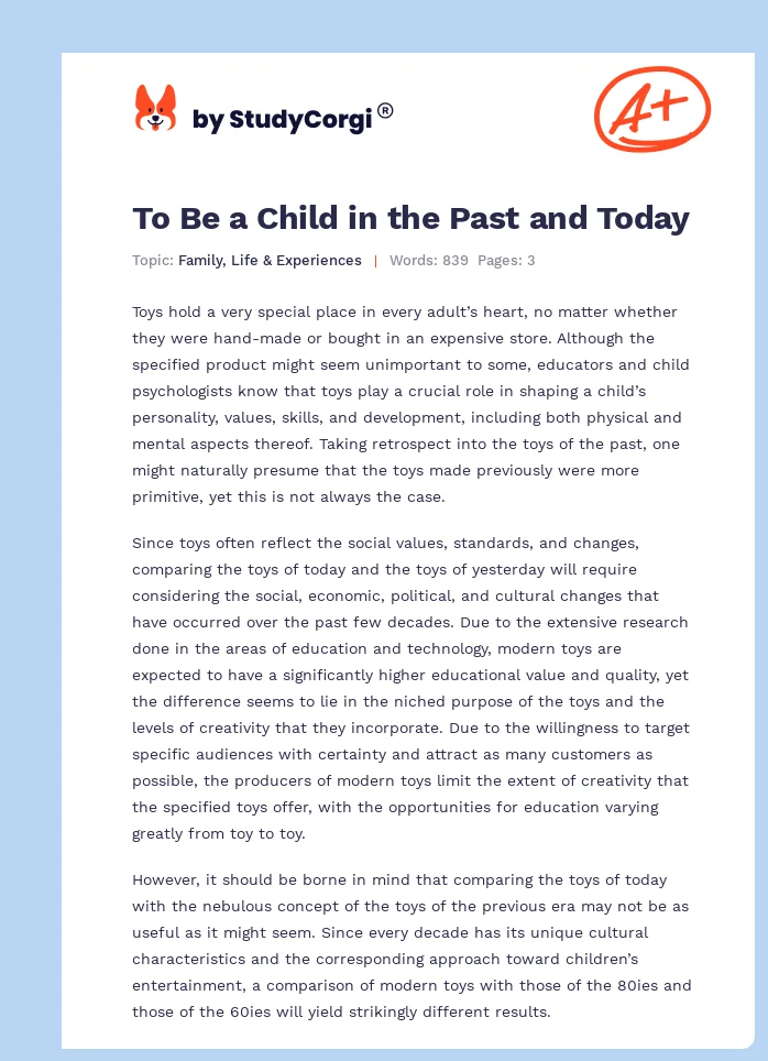 To Be a Child in the Past and Today. Page 1