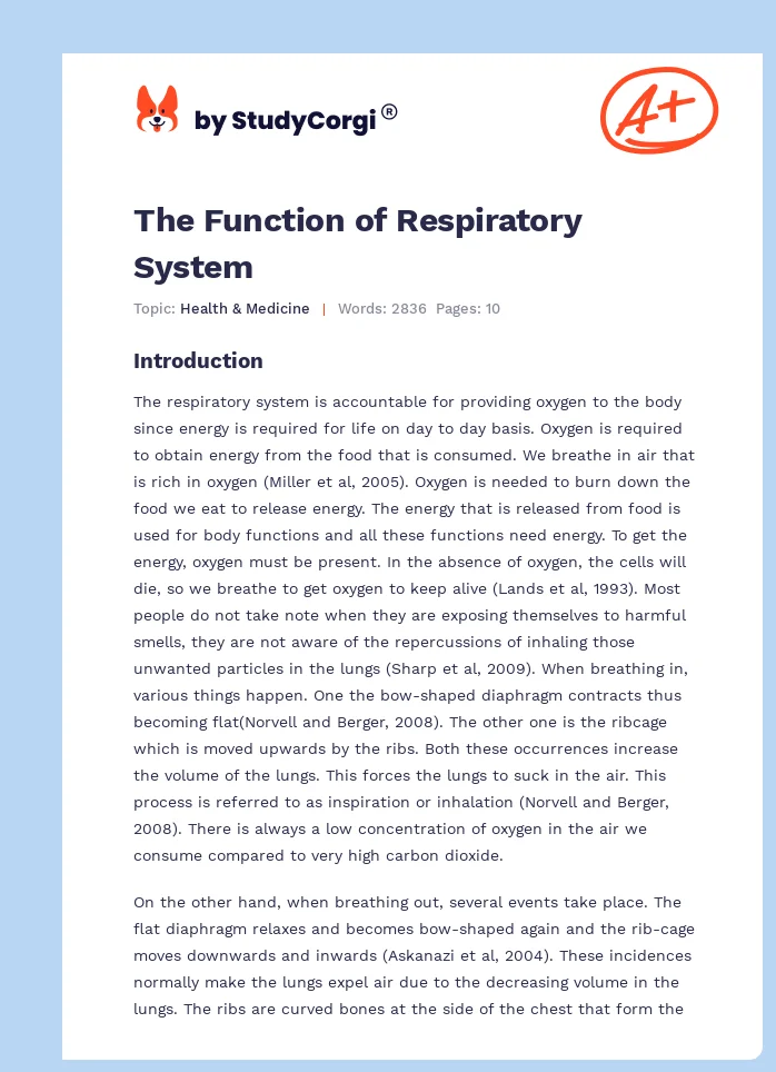 The Function of Respiratory System. Page 1