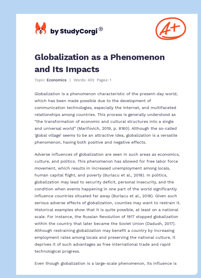 Globalization as a Phenomenon and Its Impacts. Page 1
