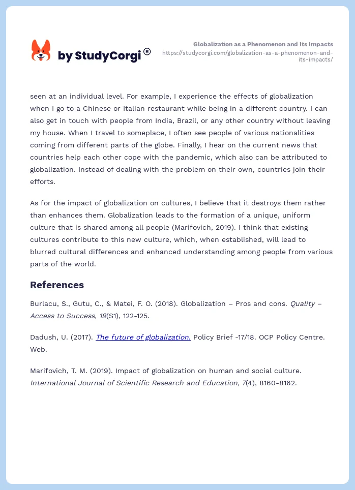 Globalization as a Phenomenon and Its Impacts. Page 2