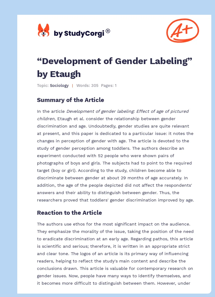 “Development of Gender Labeling” by Etaugh. Page 1