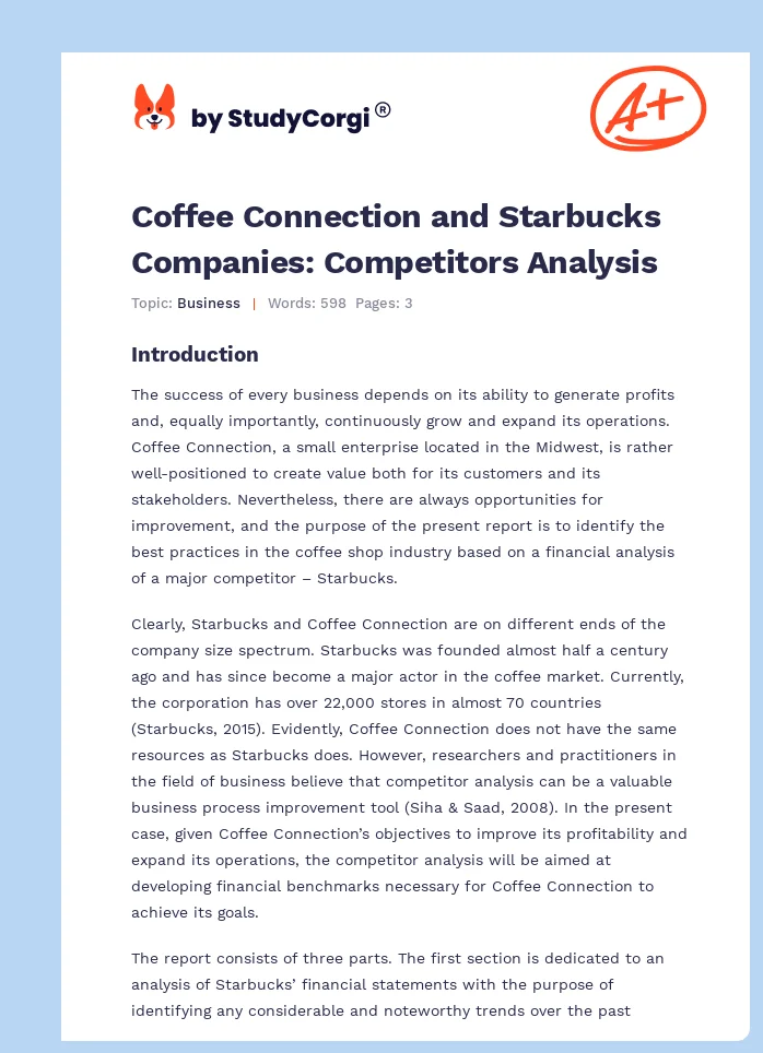 Coffee Connection and Starbucks Companies: Competitors Analysis. Page 1