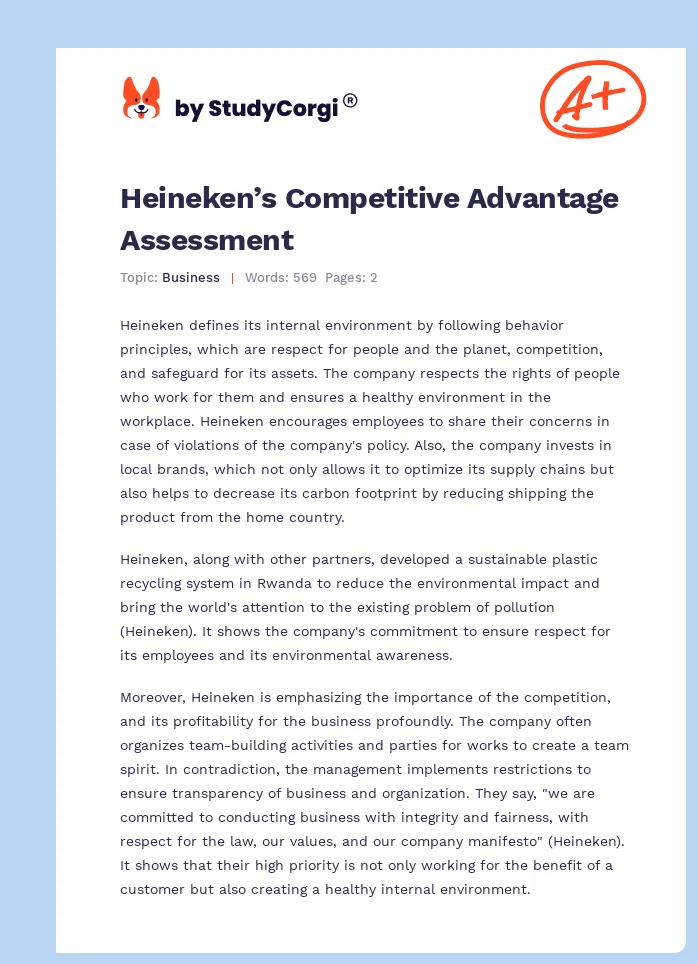 Heineken’s Competitive Advantage Assessment. Page 1
