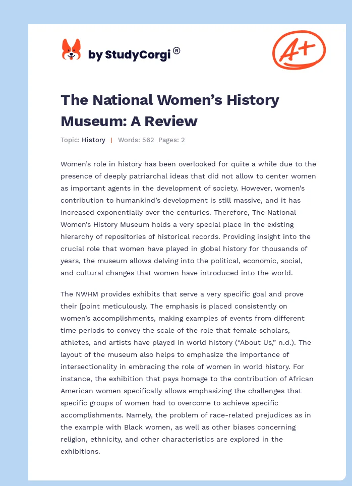 The National Women’s History Museum: A Review. Page 1