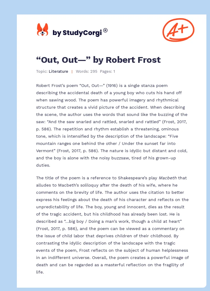 “Out, Out—” by Robert Frost. Page 1