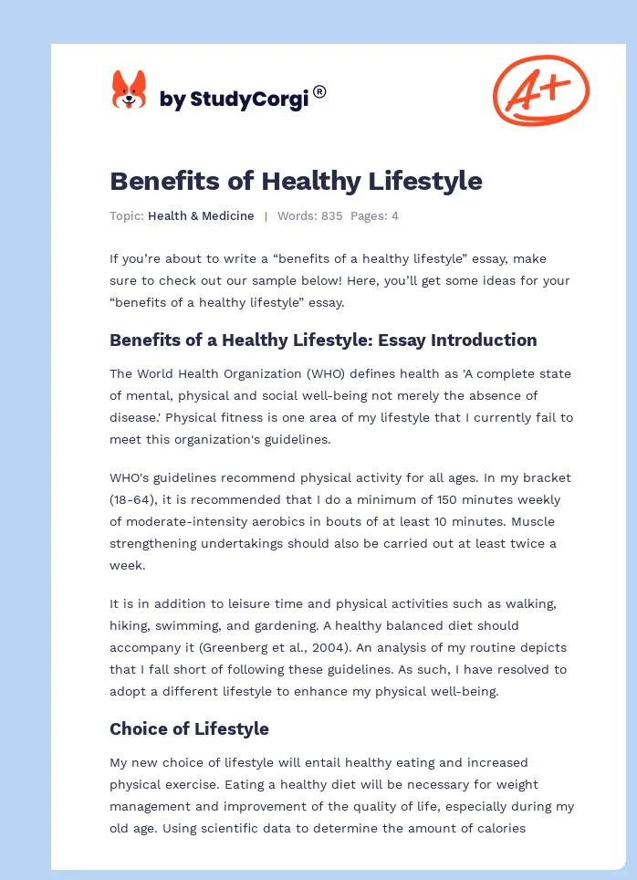 Benefits of Healthy Lifestyle. Page 1